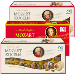 MaitreTruffout Mozartkugeln Luksusowe Pralinki z Marcepanem i Orzechami Laskowymi w Delikatnej Czekoladzie Zestaw Mleczna i Biała Czekolada 3x200g