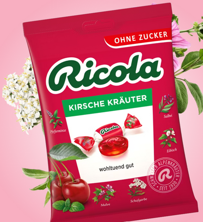 Ricola Kirsche Kräuter Cukierki bez Cukru 75 g