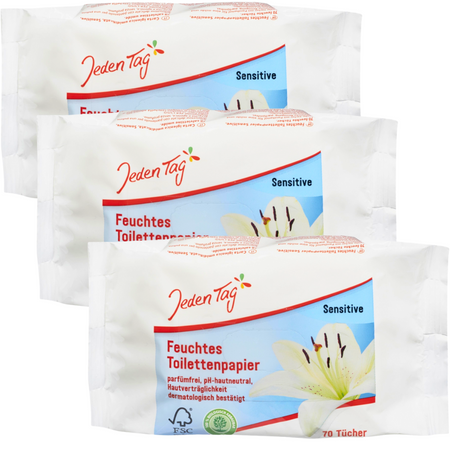Jeden Tag Nawilżony Papier Toaletowy Sensitiv 3x70 szt.