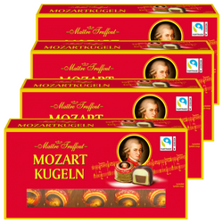 MaitreTruffout Mozartkugeln Luksusowe Pralinki z Marcepanem i Orzechami Laskowymi w Delikatnej Mlecznej Czekoladzie 4x200g