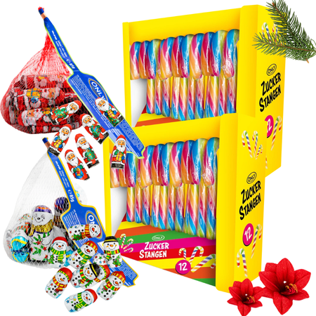 ONLY ZESTAW ŚWIĄTECZNY SŁODYCZE BOŻONARODZENIOWE 2X LIZAKI NA CHOINKĘ KOLOROWE 12 SZTUK + BAŁWANKI CZEKOLADOWE ŚWIĄTECZNE 85G + MIKOŁAJE Z CZEKOLADY MLECZNEJ ŚWIĄTECZNE BOŻONARODZENIOWE IDEALNE NA PREZENT ZESTAW 2X12SZT+2X85G