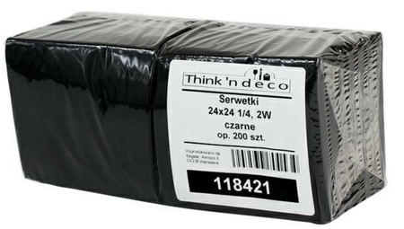 Serwetki Czarne 24x24, 2 Warstwy, 200 sztuk