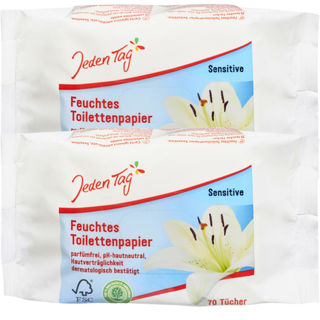 Jeden Tag Nawilżony Papier Toaletowy Sensitiv 2x70 szt.