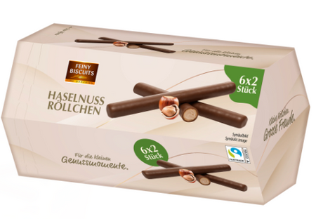 Feiny Biscuits Rurki Waflowe z Kremowym Nadzieniem Orzechowym 150 g (6x25g)