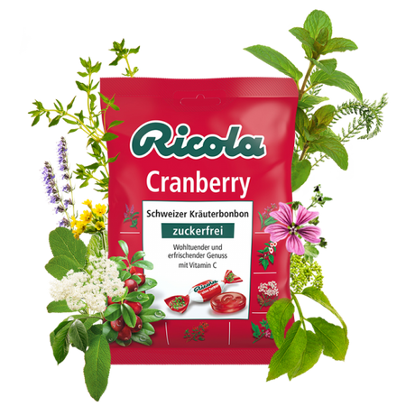 Ricola Schweizer Kräuterbonbon Cranberry Cukierki bez Cukry 75 g