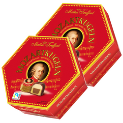 MaitreTruffout Mozartkugeln Luksusowe Pralinki z Marcepanem i Orzechami Laskowymi w Delikatnej Mlecznej Czekoladzie 2x300 g