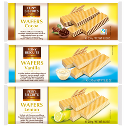 Feiny Biscuits Zestaw Wafli Czekoladowe, Waniliowe, Cytrynowe 3x250g