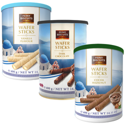 Feine Biscuits Rurki Waflowe Zestaw Wanilia, Orzech, Gorzka Czekolada 3x400 g