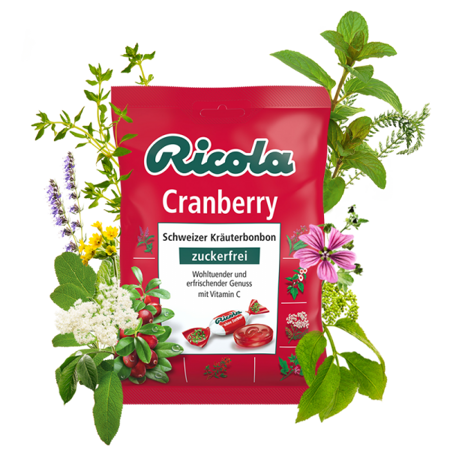 Ricola Schweizer Kräuterbonbon Cranberry Cukierki bez Cukry 75 g